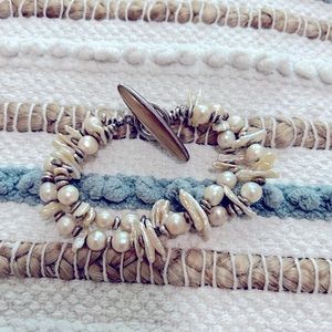 Beautiful elegant double strand pearl and KC 925 silver bracelet